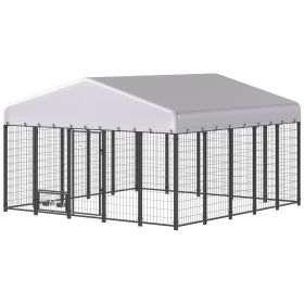 9.8' x 9.8' x 6' Outdoor Dog Kennel, Dog Kennel Outside Run with 360° Rotating Bowls, Waterproof & UV Resistant Cover 9.8' x 9.8' x 6' Outdoor Dog Kennel, Dog Kennel Outside Run with 360° Rotating Bowls, Waterproof & UV Resistant Cover